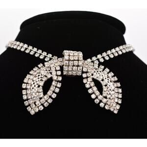 Duane Vintage Crystal Choker Bow Necklace Collar Rhinestone Sparkle 1960s Bin4B